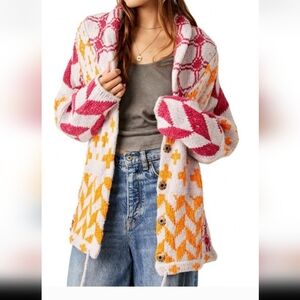 Free People Bright Optimistic Cardi Oversize Slouchy Sweater Cardigan Small